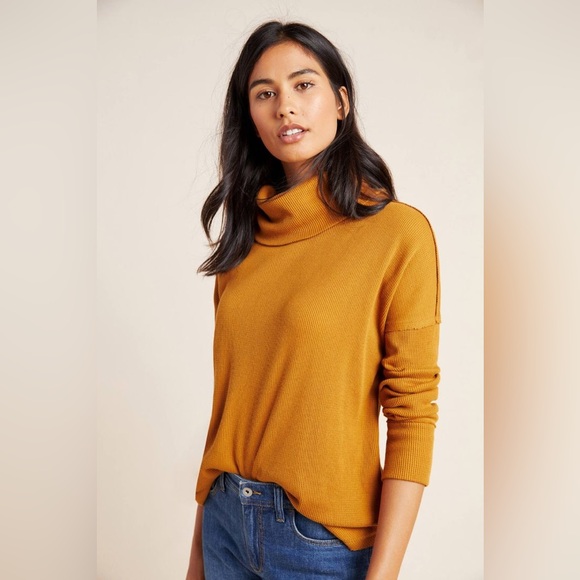 Anthropologie Maeve S Golden Cowl Neck Sweater Thermal Turtleneck Casual Boho - Picture 2 of 12